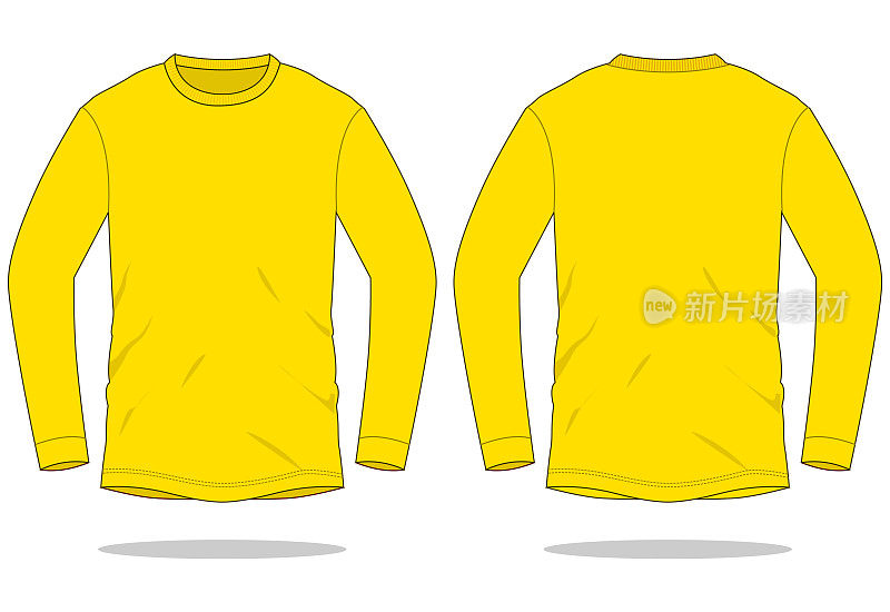 Long Sleeve Yellow T-Shirt Vector for Template